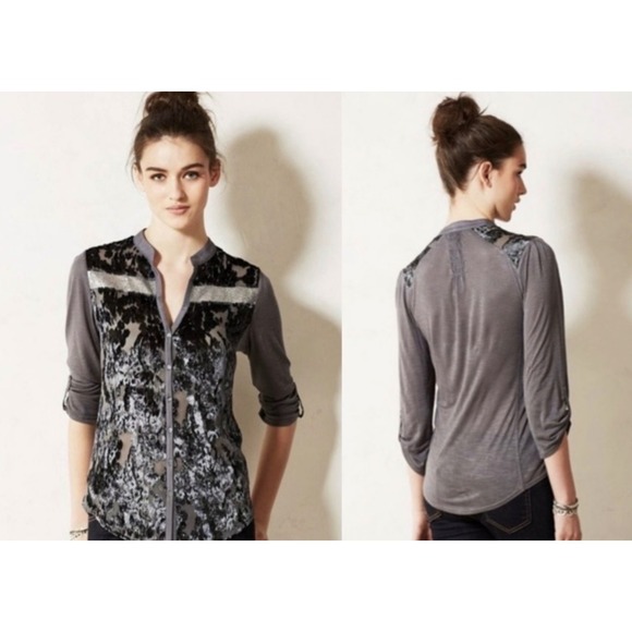 Tiny Tops - Anthropologie Tiny Kitsalano velvet & silk blend burnout blouse button down